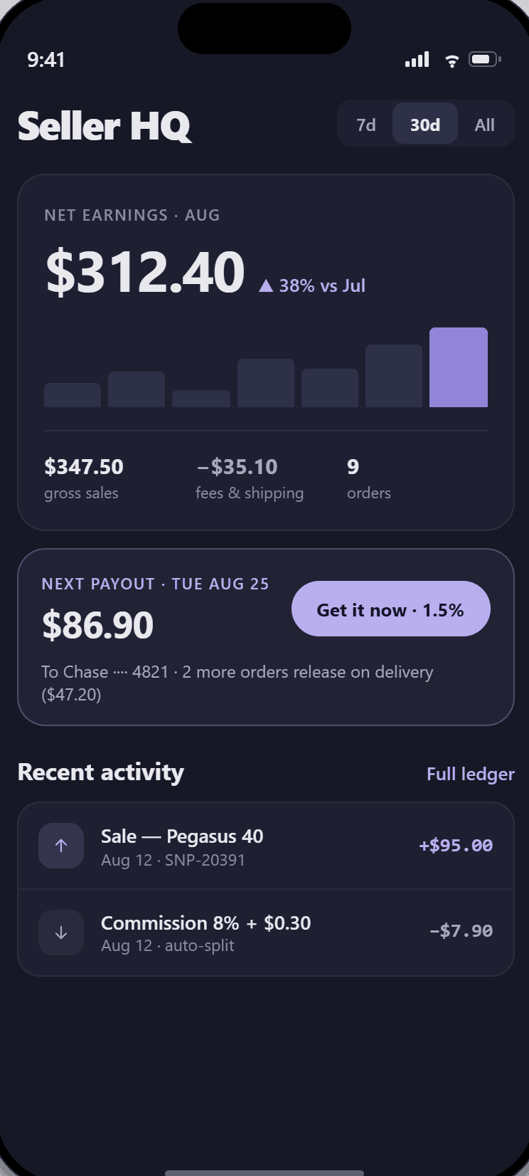 Kidsterr Seller HQ — earnings, fees and payouts on one ledger