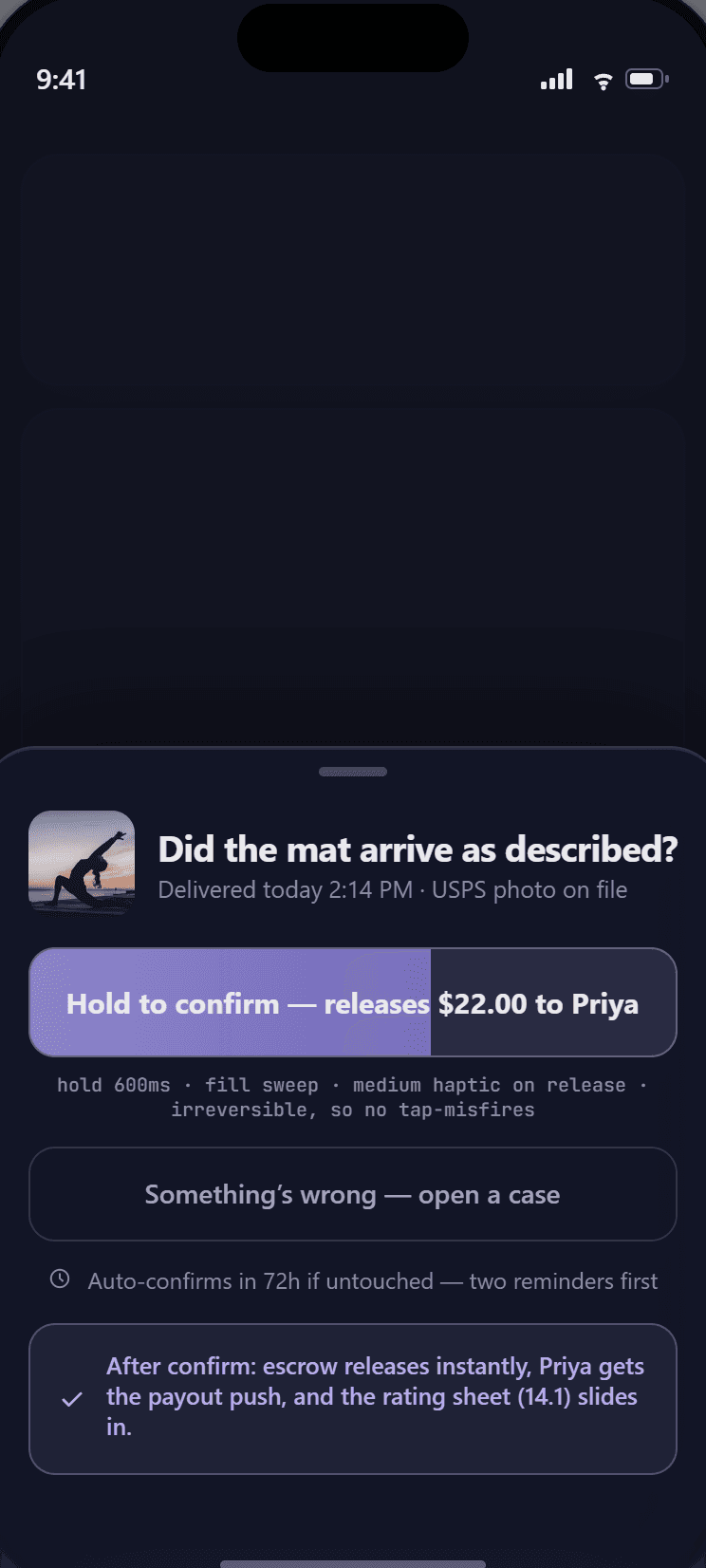 Kidsterr order screen — delivery confirmed and the escrow released to the seller